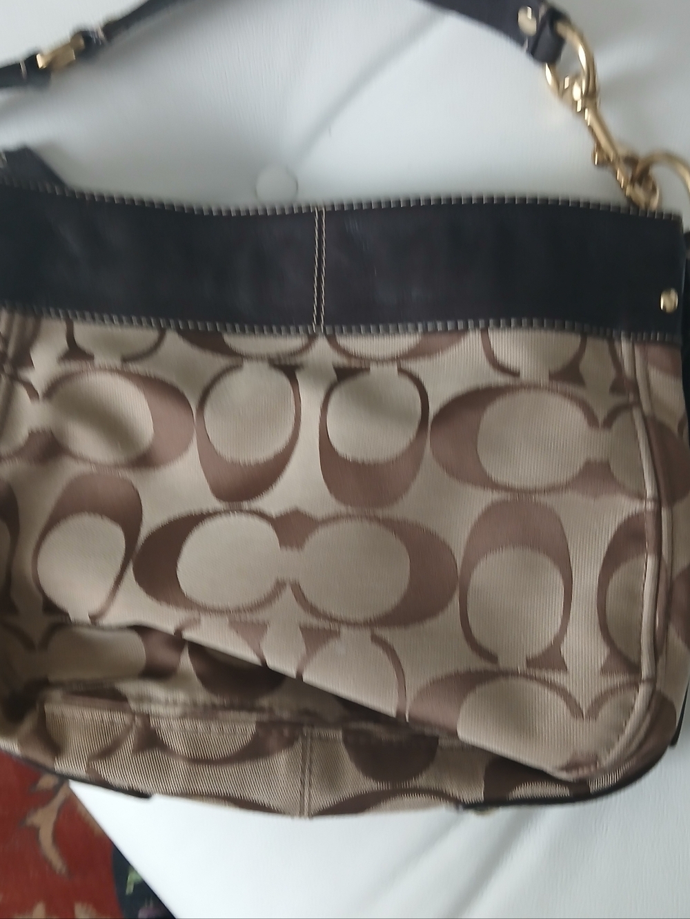 Coach Brown Signature Canvas Shoulder Bag with Dark Brown Leather Trim - Picture 3 of 8
